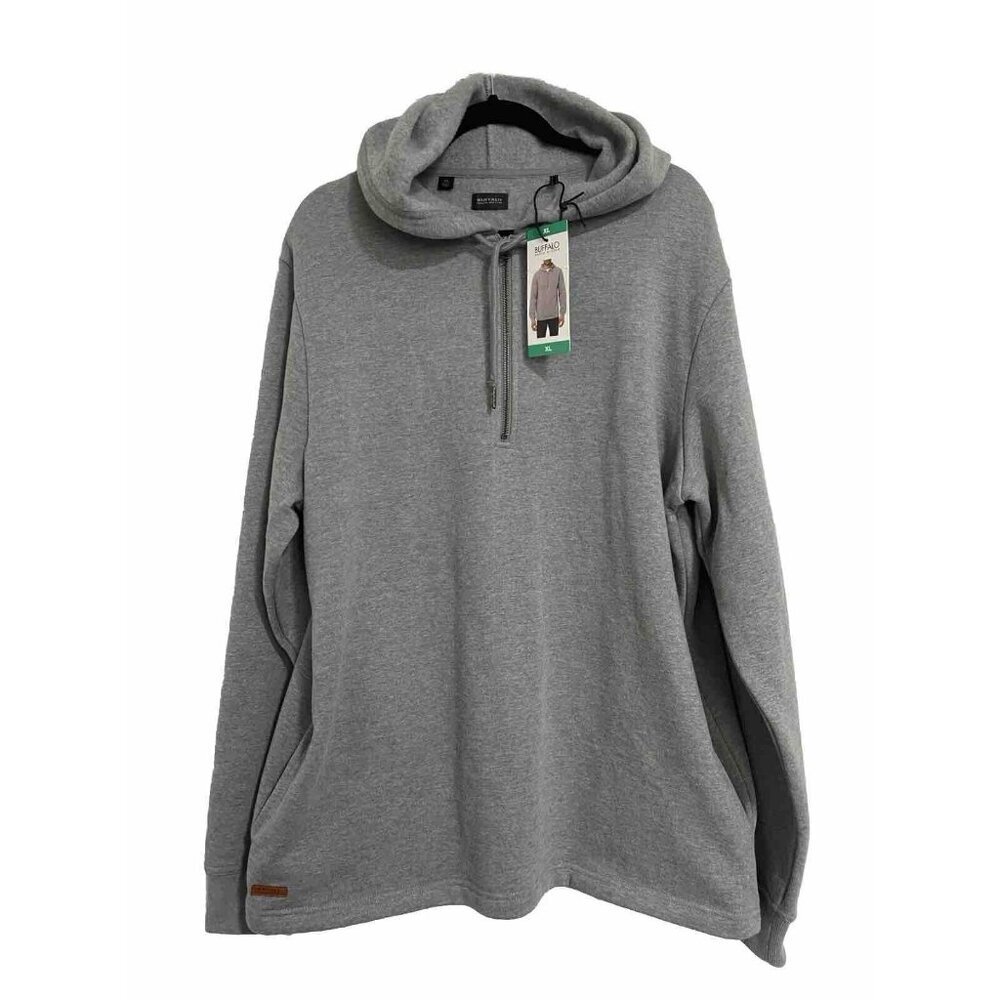 Buffalo David Men's Half Zip Sweater Hooded Size XL Heather Gray Walking Casual